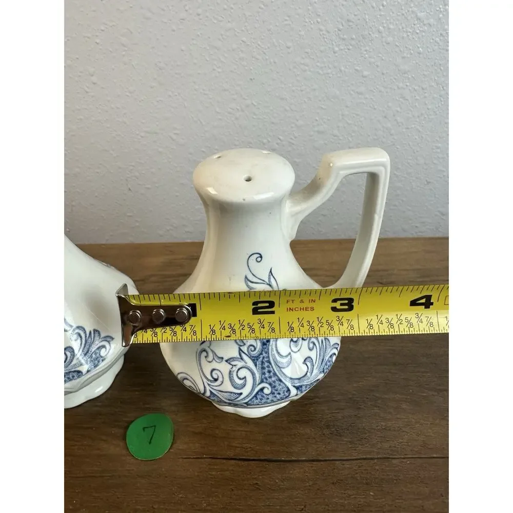 Vintage Blue & White Salt and Pepper Shakers Art Deco Style Pair England